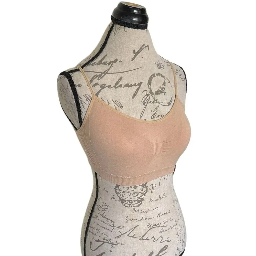 Rene Rofe Nude Padded Bra Size Small Sports Pleated Stretch Activewear Gym - Picture 3 of 12